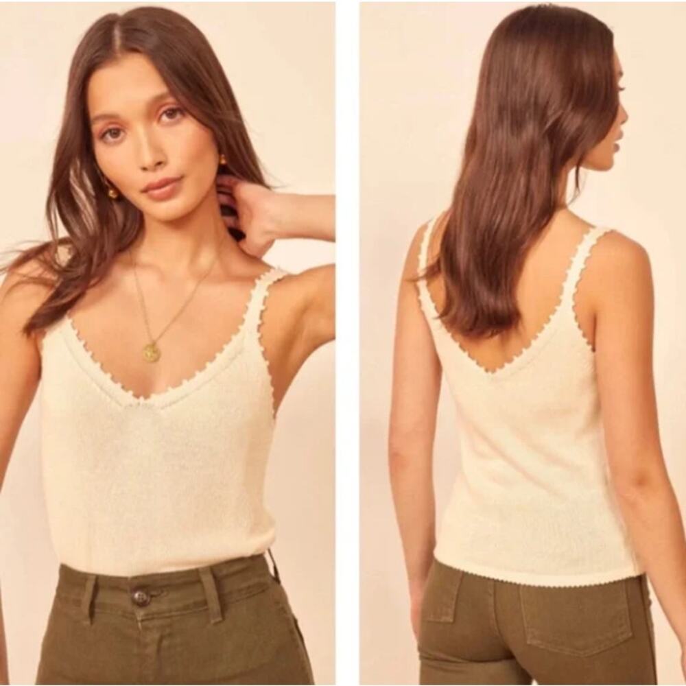 Reformation Cream Scalloped Blouse